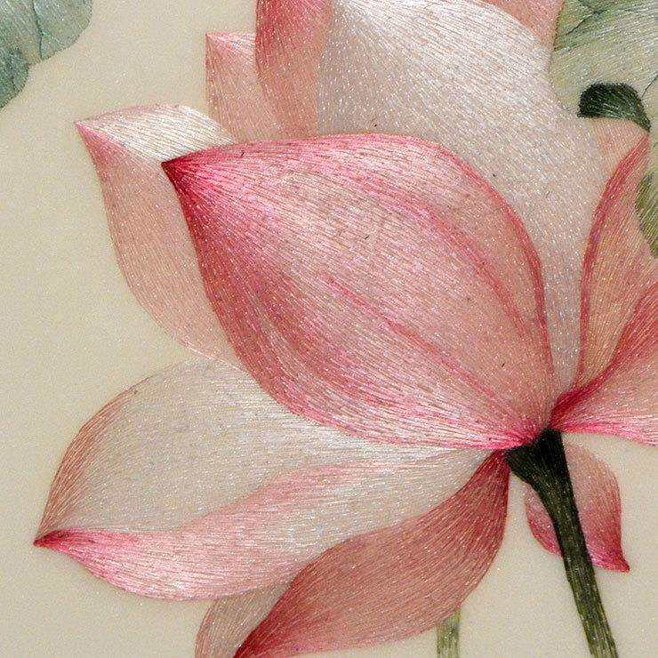 紫金湘绣刺绣挂画成品手工绣荷花三联画客厅书房装饰湖南特产北美