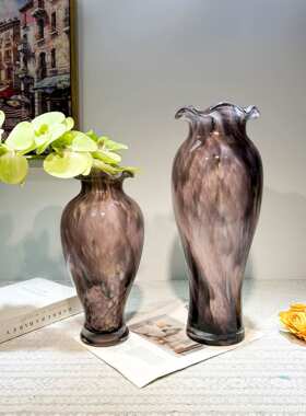 中古紫色花边口琉璃花瓶样板间客厅电视柜餐桌玄关插花摆件装饰品