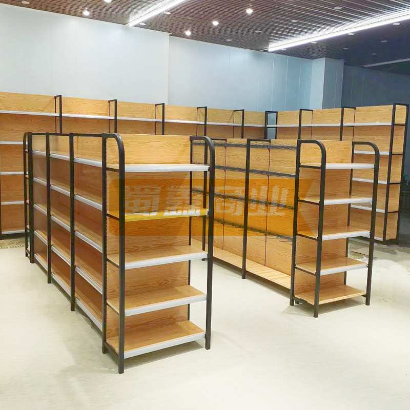 四柱木纹超市货架便利店展示架小卖部文具商店置物架母婴店零食架