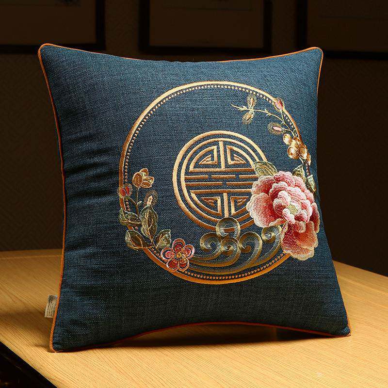 新中式抱枕靠垫中国风客厅沙发靠背垫床头简约刺绣靠枕套大号含芯