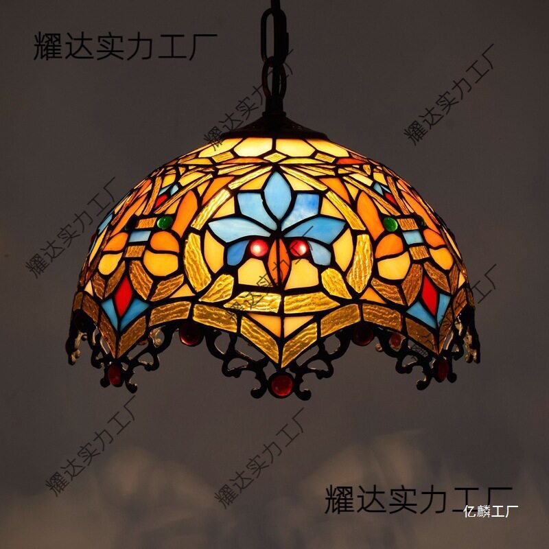 美法式彩色玻璃复古餐厅灯欧式酒吧茶室卧室阳台走廊琉璃楼梯吊灯