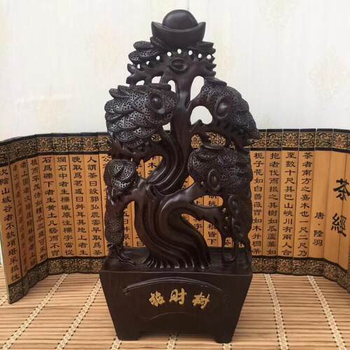 非洲花梨木雕招财树摆件黑檀木质工艺品家居办公饰品