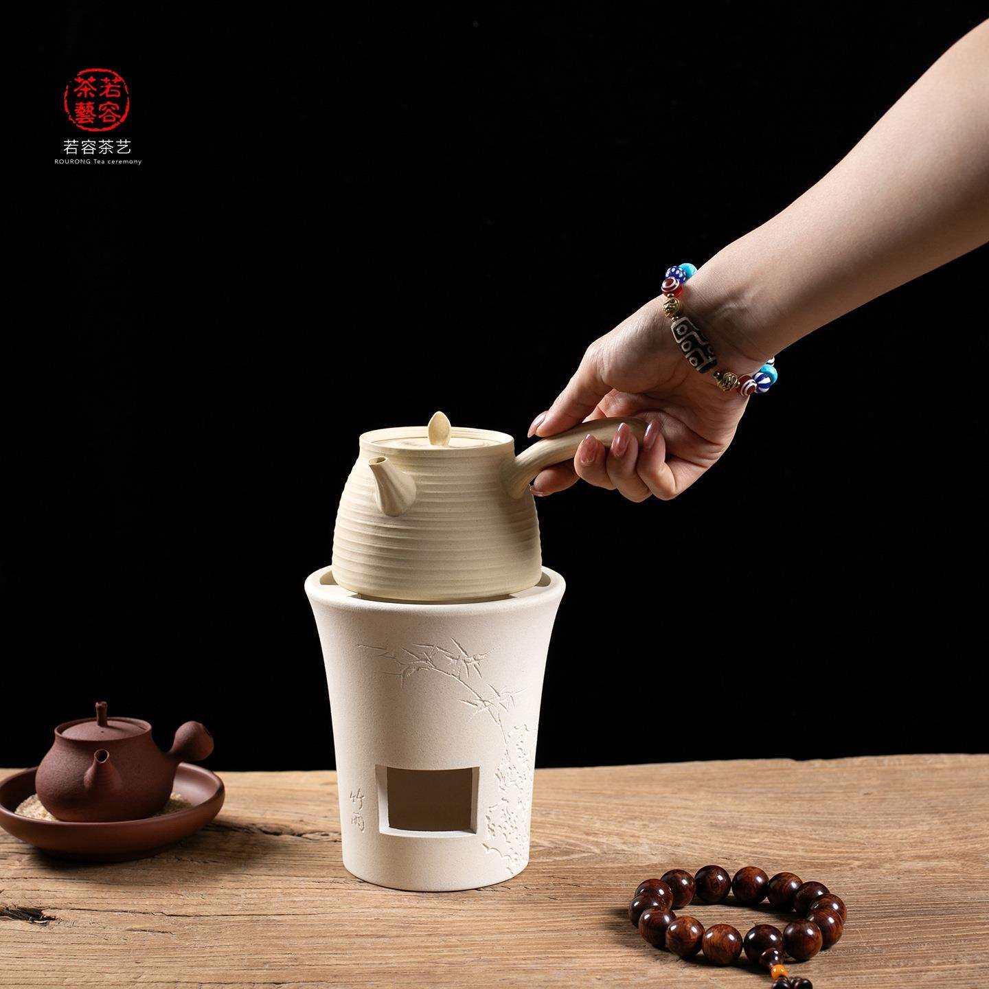 白泥砂铫潮汕工夫茶炭火白泥炉壶煮茶壶白陶壶烧水壶手拉壶电陶炉