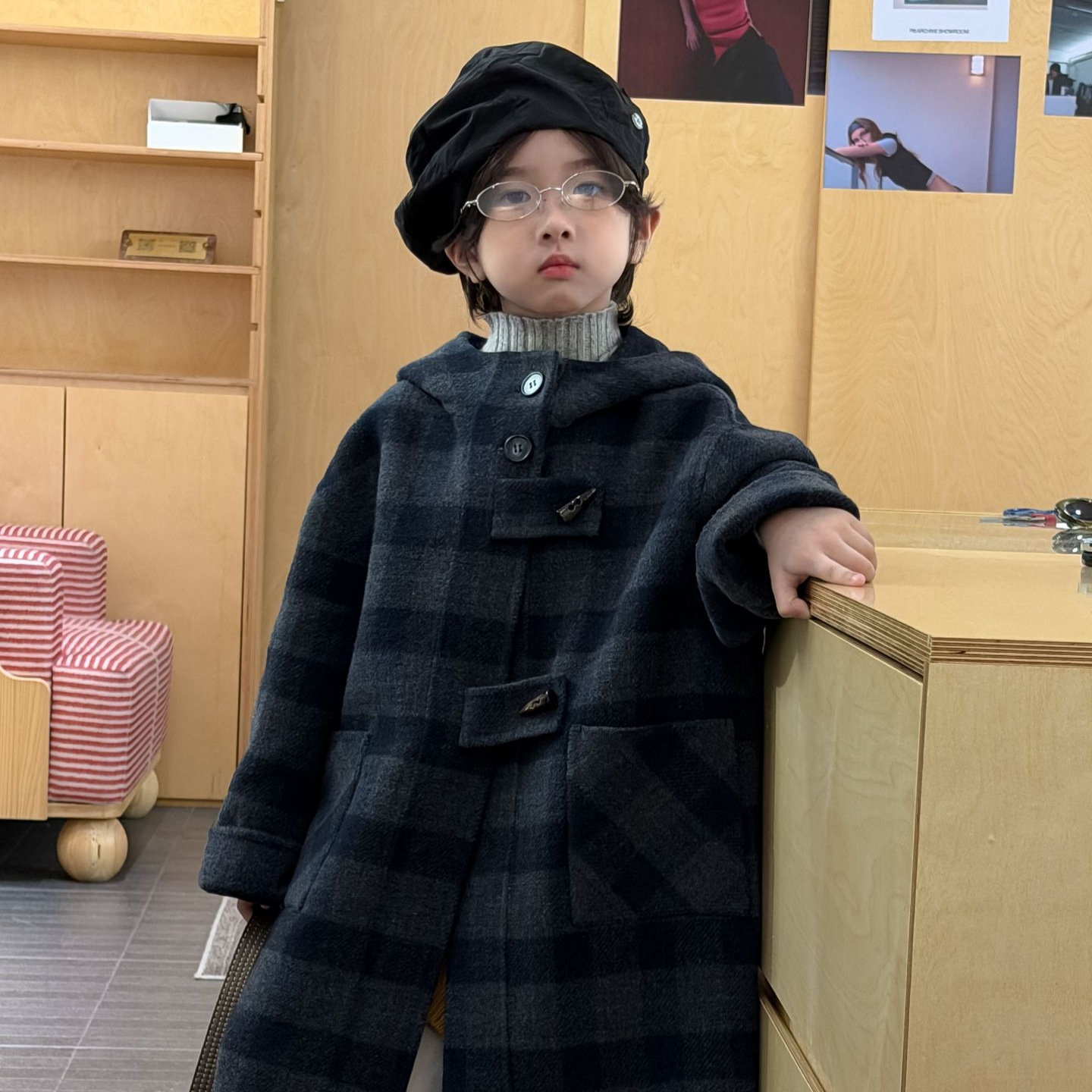 韩国中大童装男童大衣2025冬季新款韩版格子羊毛呢外套儿童保暖潮