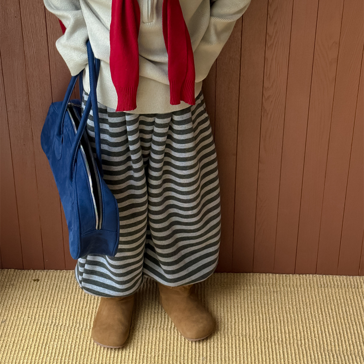 奶酪与喵童装男童裤子2025秋冬新款加厚一体绒条纹裤百搭洋气潮童