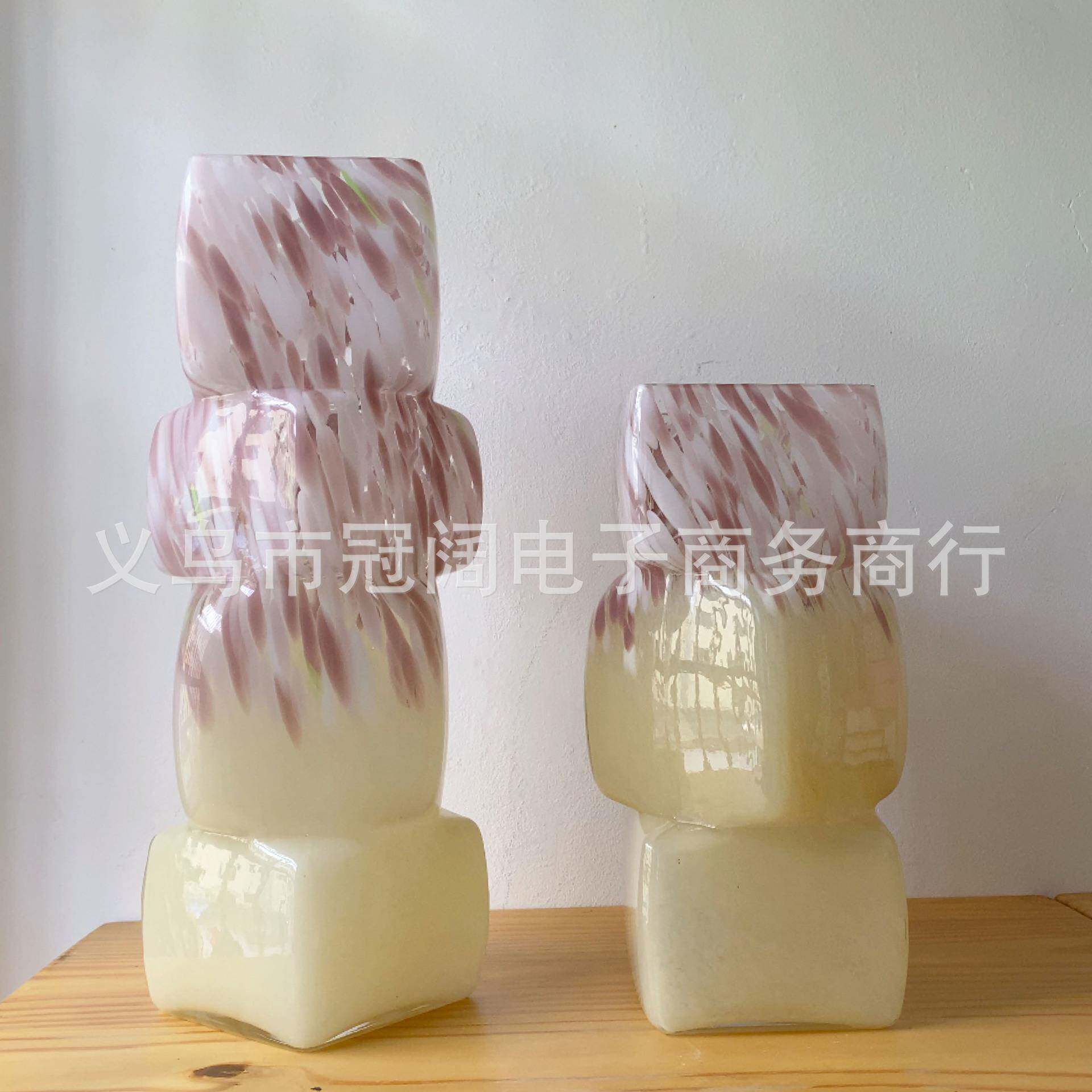 琉璃新年粉紫红色方口餐桌花瓶设计感摆件轻奢摆件插花器