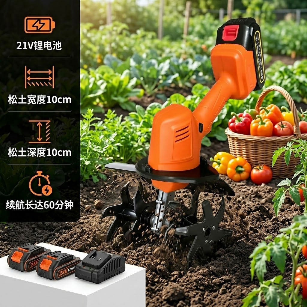厂家直供电动微耕机锂电手持小型开沟翻土松土机家用除草耕地机