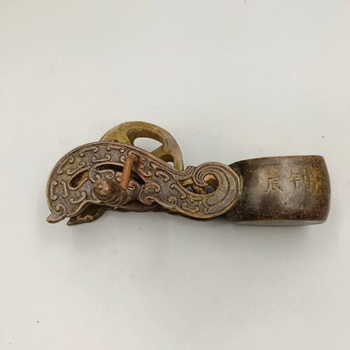 古韵斋 铜摆件 钟晨暮鼓龙型墨斗 家居装饰礼品工艺品 古玩批发