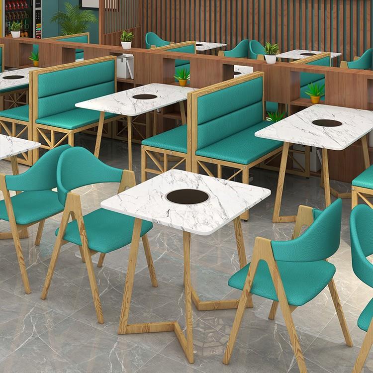 餐厅火锅桌椅组合仿大理石餐桌饭店商用煤气灶电磁炉一体桌子