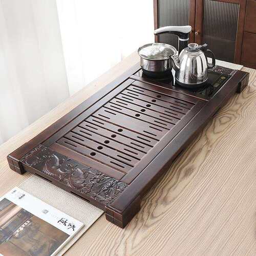 全自动茶盘家用新款茶台烧水壶一体实木大茶海排沥水托盘一件