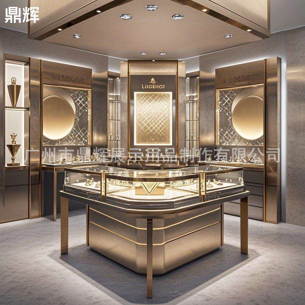 弧形圆形珠宝展示柜台商场中庭中岛柜珠宝店玻璃柜翡翠玉器首饰柜