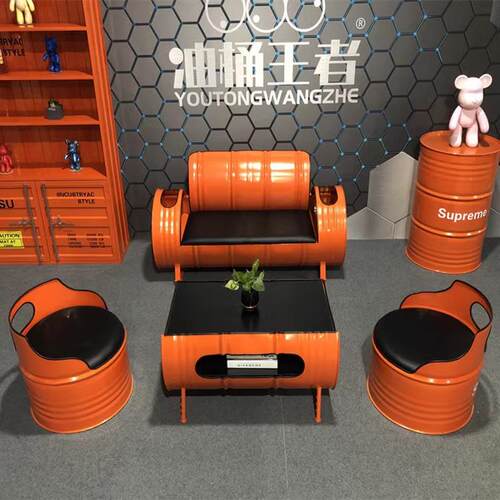 酒吧桌椅组合 油桶沙发ktv铁艺茶几服装店创意工业风复古卡座沙发