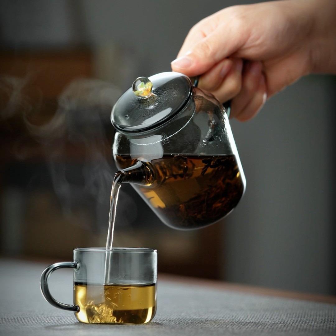 玻璃小茶壶耐热花开富贵透黑家用高颜值泡红茶沏滤茶茶具