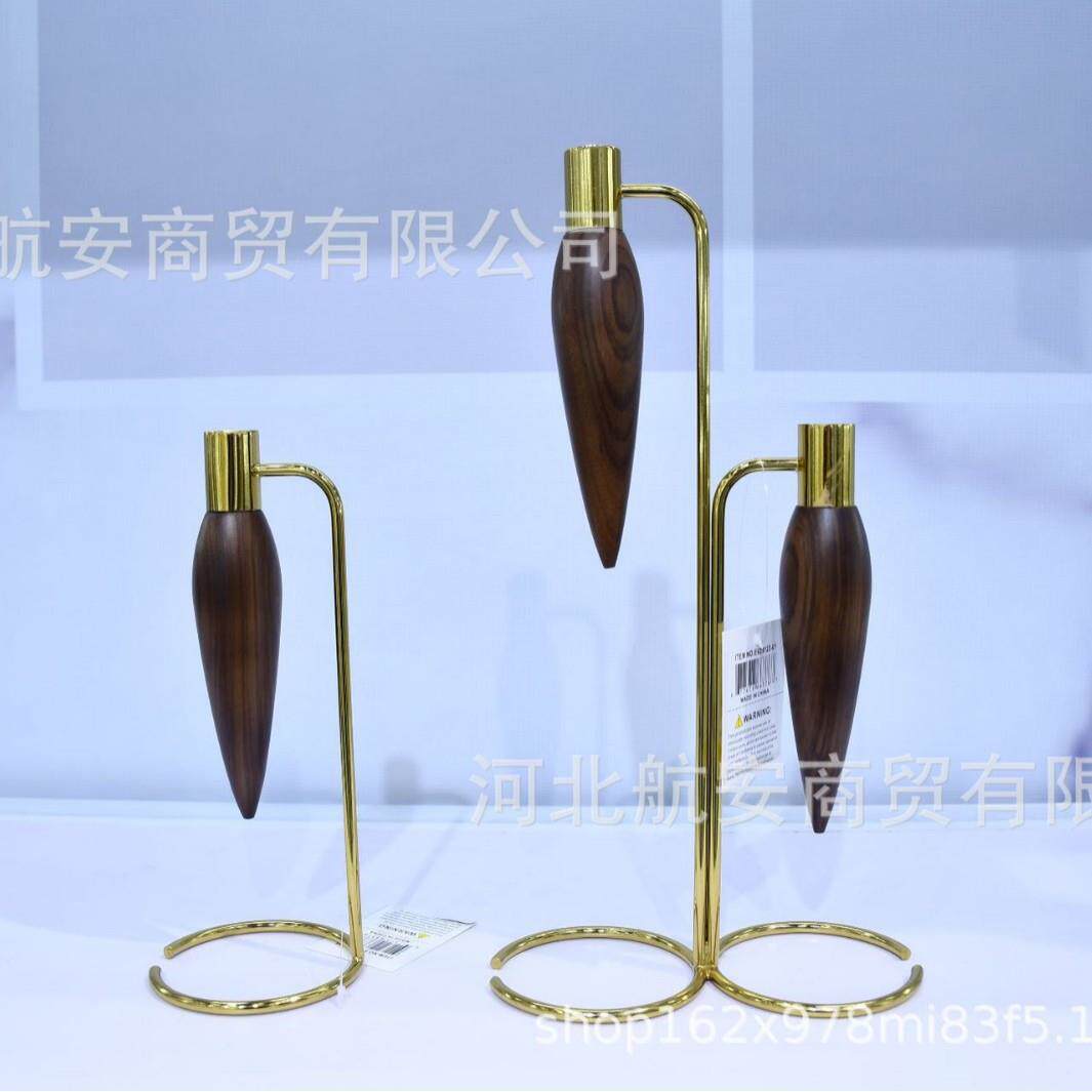 创意核桃木金属简约烛台餐桌茶几电视柜软装饰品工艺品摆件