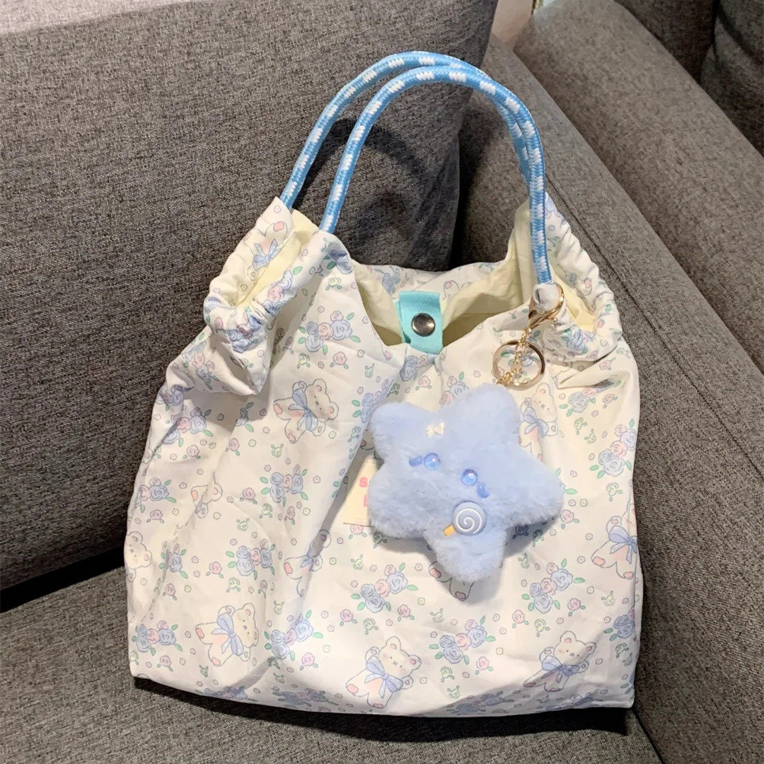 韩系ins风卡通小熊帆布包女大容量手提包可爱手拎包上班通勤包女