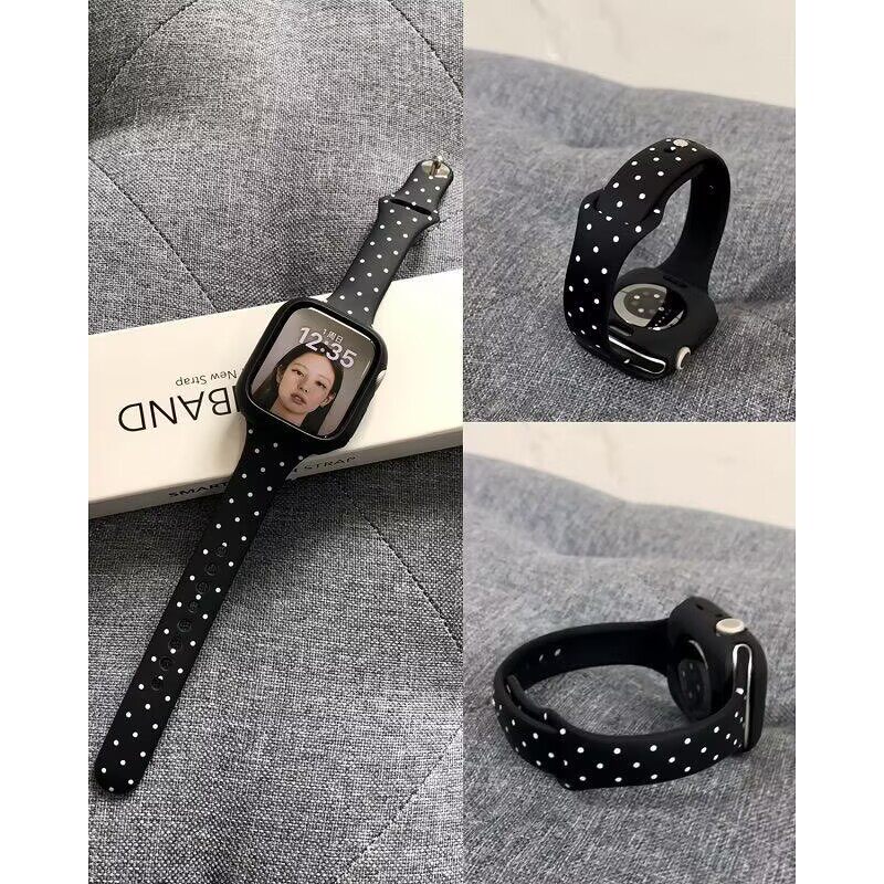 波点黑色硅胶小蛮腰iWatch表带适用iWatch苹果S11手表10代SE通用9