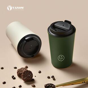Vanow 保温杯女士咖啡杯陶瓷内胆高颜值便携男简约随行水杯子