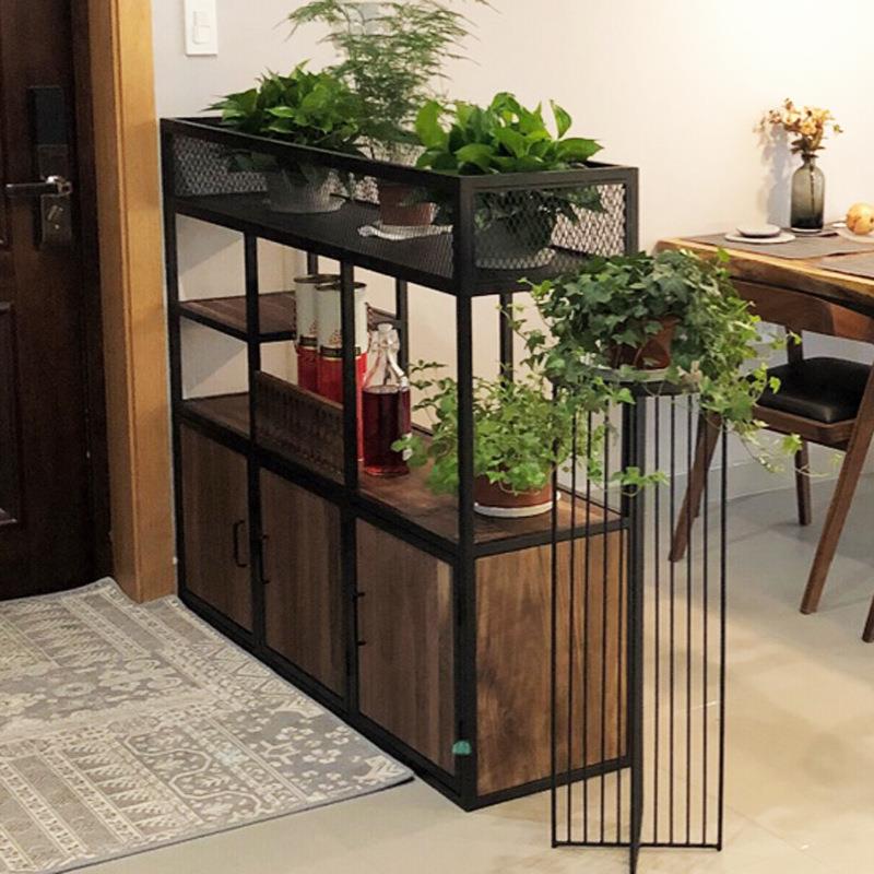 办公室隔断 屏风柜子实木工业风装饰绿植铁艺置物架 餐厅绿萝花架
