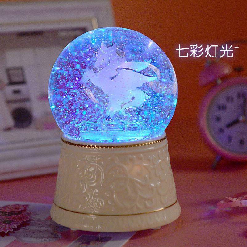 独角兽水球陶瓷创意女心独角兽水晶球音乐盒情人学生家居摆件礼品