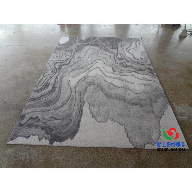 新中式灰色水墨画手工腈纶客厅茶几沙发地毯大厅接待室贵宾室满铺