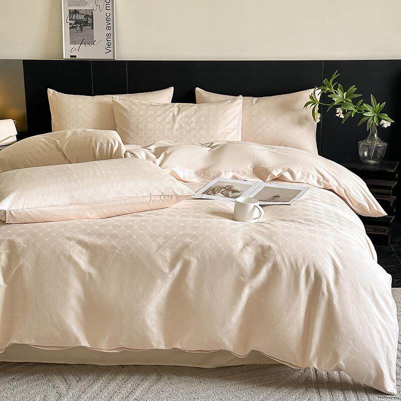 轻奢贡缎提花四件套纯棉床上用品丝滑裸睡被套床单三件套床笠