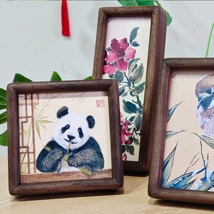 绢卡黑胡桃实木书法宋锦纹相框摆台挂墙字画框装裱瓷板画框定制框