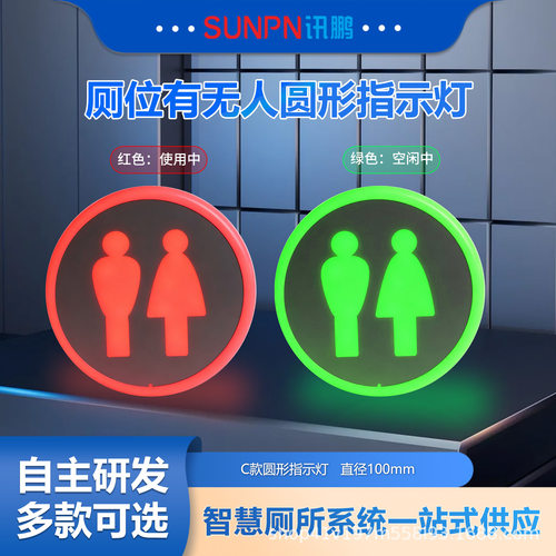 讯鹏卫生间有无人指示灯双色圆形LED显示屏公厕智能感应状态标识