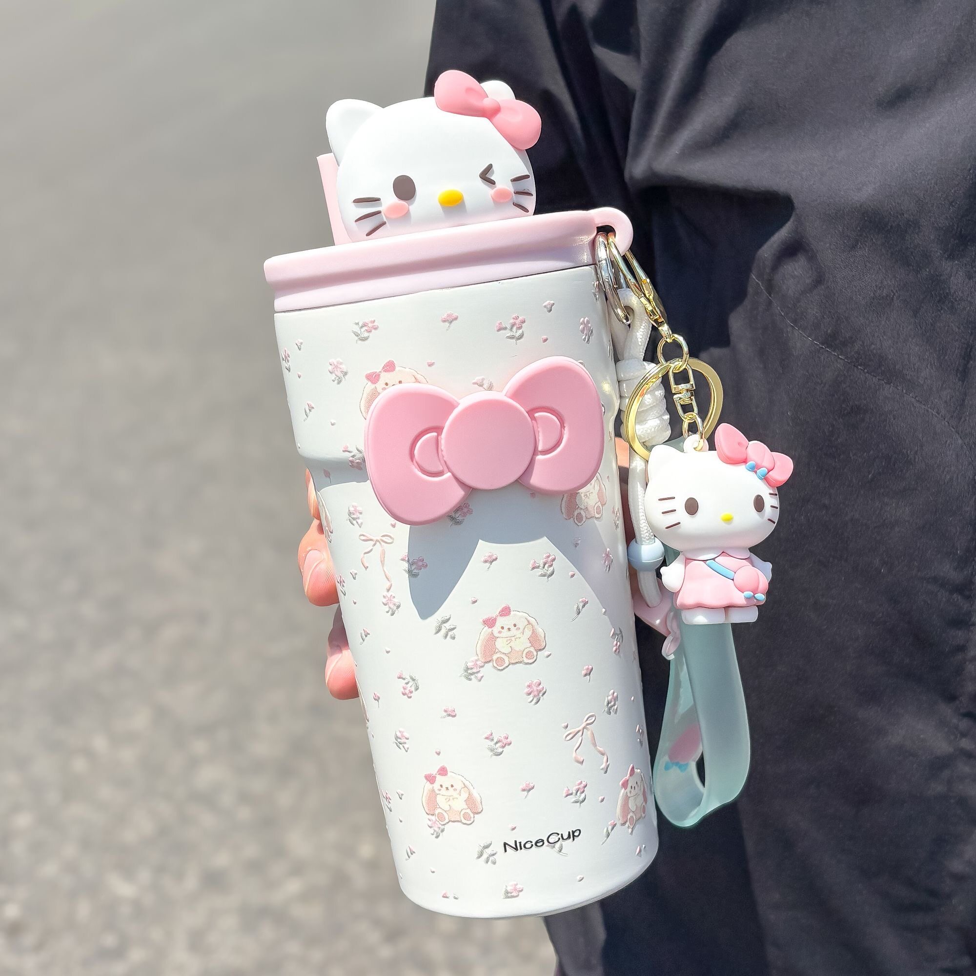 kitty可爱保温杯女生高颜值吸管水杯ins咖啡杯带茶隔学生泡茶杯子图片