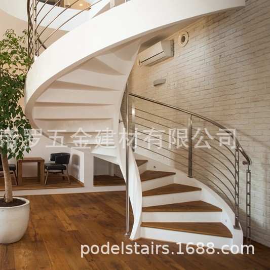 不锈钢旋转楼梯钢结构 钢木 扶手栏杆 踏板简约风