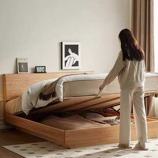橡木箱体床储物床现代简约原木实木床1米8落地悬浮地暖收纳高箱床