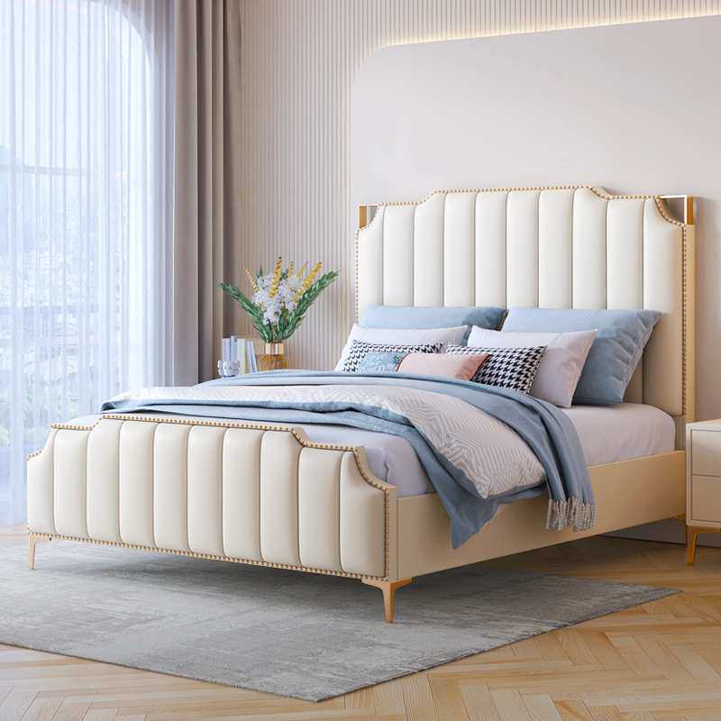 床现代轻奢风实木公主床北欧大床主卧室简约ins网红皮艺双人婚床