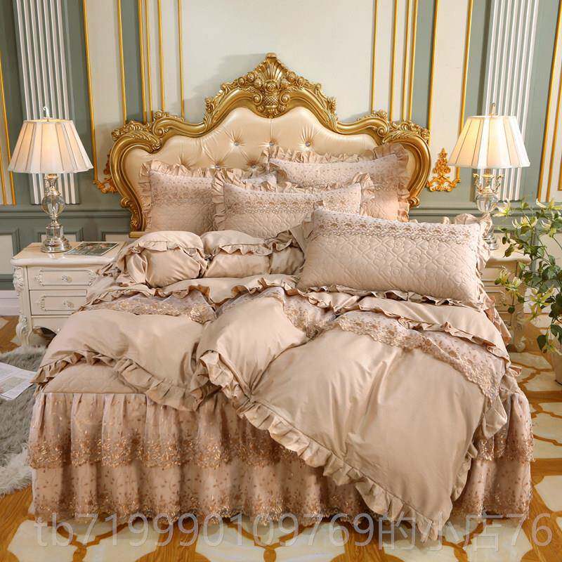 高档申牟纺 斜纹纯棉家层蕾丝床双裙式件四套加厚加棉床罩式4件套