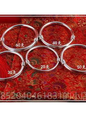 高档 纯手工可定 999纯银心伸实缩推拉粗细可调节银手镯 制光面银