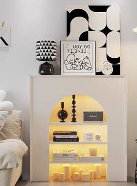 法式带灯白色假壁炉装饰边柜客厅入户靠墙玄关置物架艺术展示柜