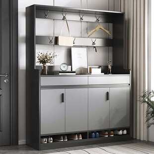 鞋柜鞋架门口进门上档次新款轻奢鞋柜家用结实耐用入户门挂衣组合