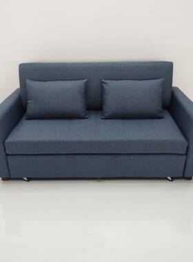 雾蓝色两用折叠双人位小户型书房卧室客厅多功能伸缩沙发床