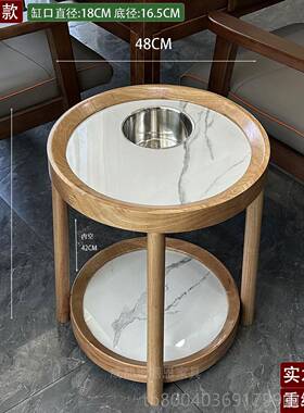 高档棋牌室高端实木圆麻小茶几几雀房麻将桌边卡座岩板移形动茶水