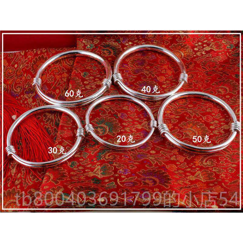 高档纯手工定制 9拉9纯可银 实心伸缩推粗9细可调节银手镯 光面银