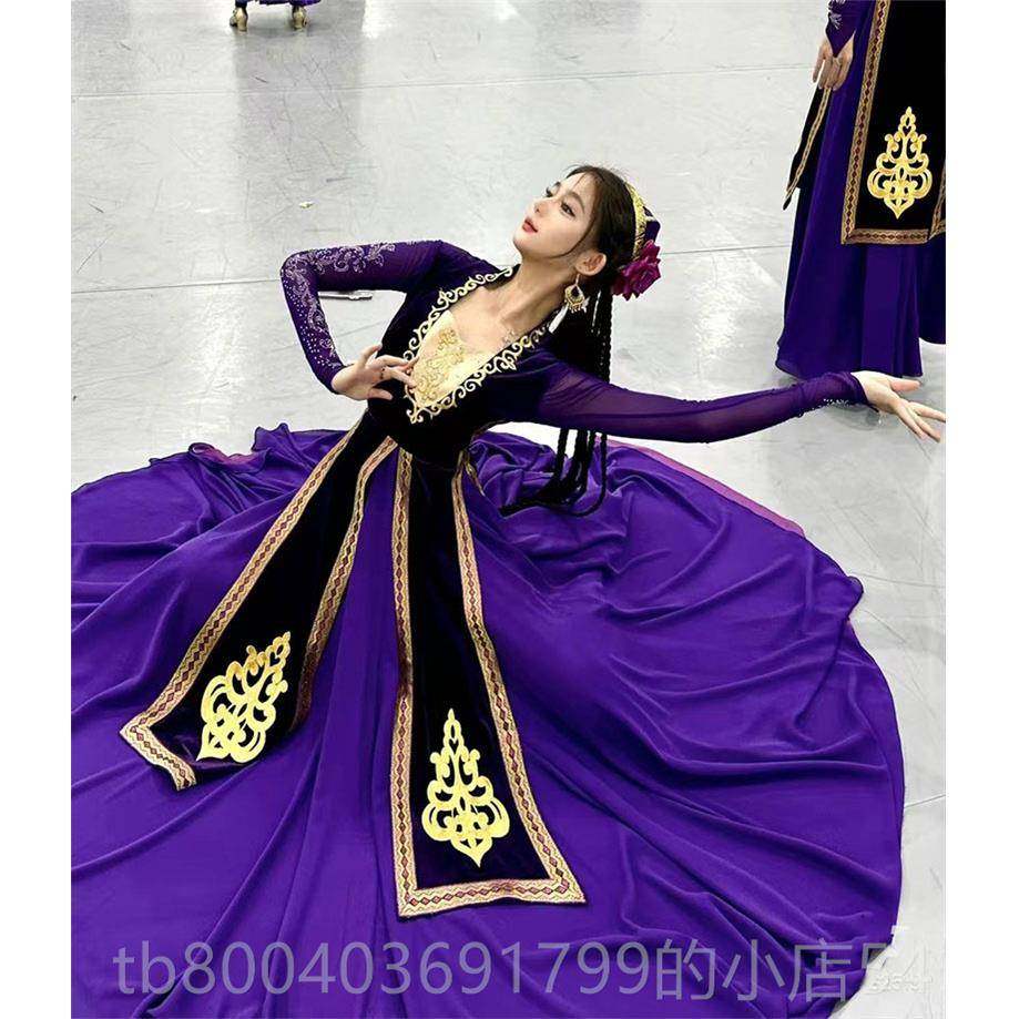 高档新疆舞服蹈演出新款成人吾尔族服装民女族风艺维考大摆裙异域