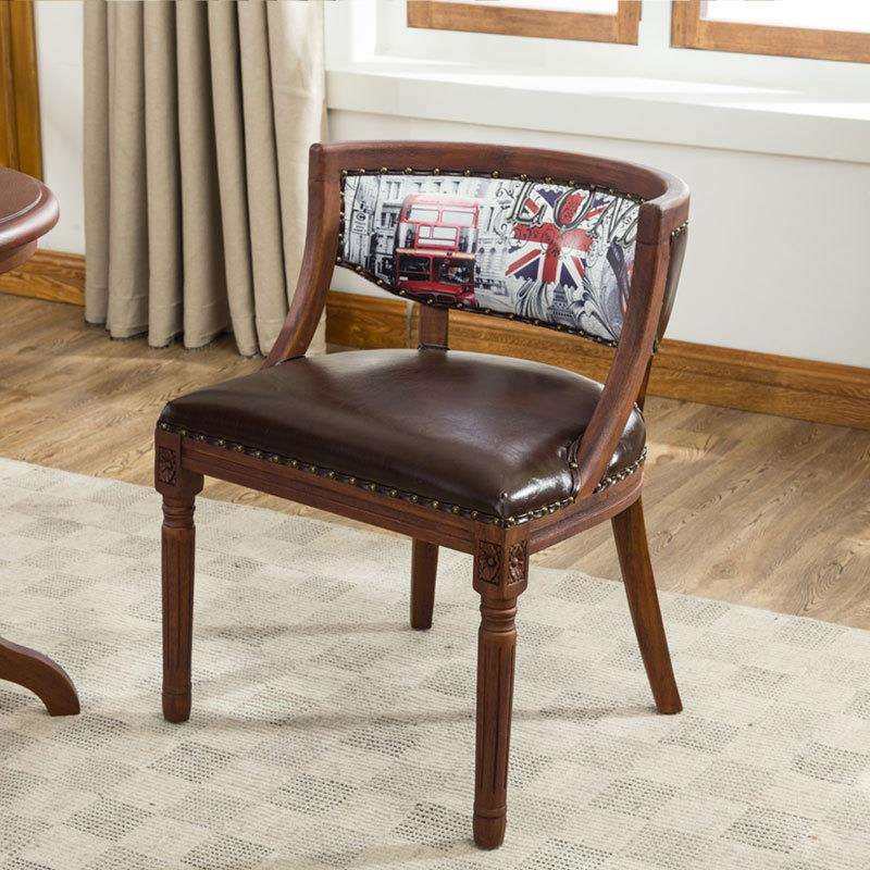 美式乡村餐椅欧式复古做旧皮革布艺餐椅实木仿古书椅咖啡休闲围椅