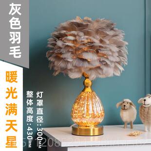 新款卧室床灯羽毛ins少女粉色创浪头漫温馨房结婚简约现代意北欧