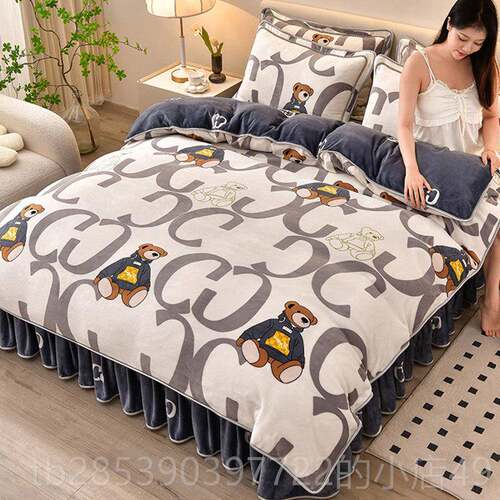 新款加冬季厚牛绒四套床上用品双面保暖珊瑚绒床单被套法兰绒床奶