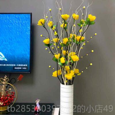 新款叶脉干花客厅落地假花塑花料花花柜仿真插束套装饰品摆件电视