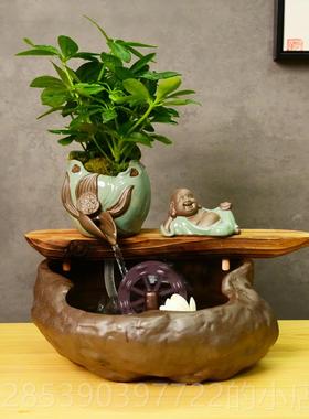 新款意家居桌面流水禅小鱼缸客装厅招风水财轮喷泉摆件创意水景饰