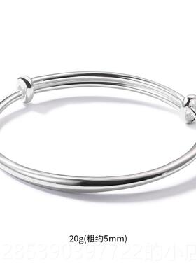 新款听雷银手镯99子9纯银女光式款时尚简约实心圆面条推拉足银镯