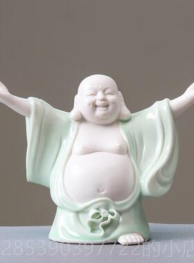 新款创意瓷吉祥弥勒佛像新陶中国客风厅，办公室装饰，安全车符佛