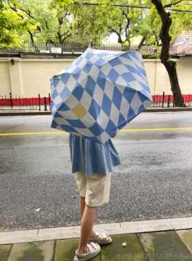 新款蓝色E玫瑰[扭曲迷伞]原棋盘夏日防晒阳光伞银t胶你五伞折