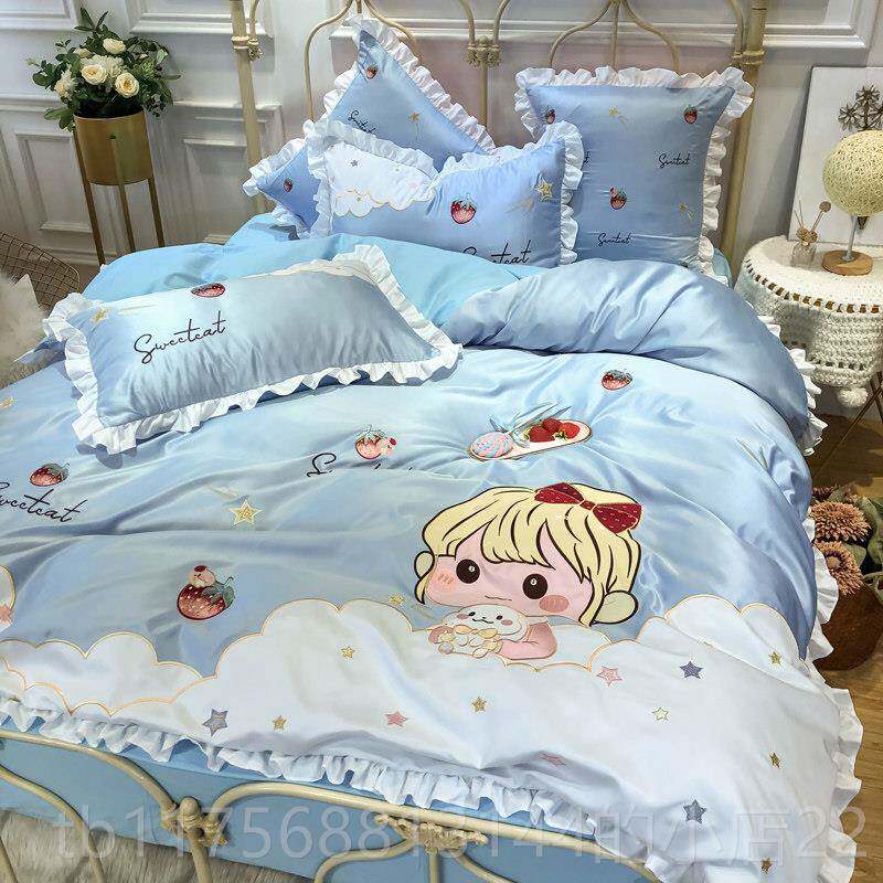 正品卡通风被套四件套可全棉棉纯床单床笠款儿童少女公主房爱女孩