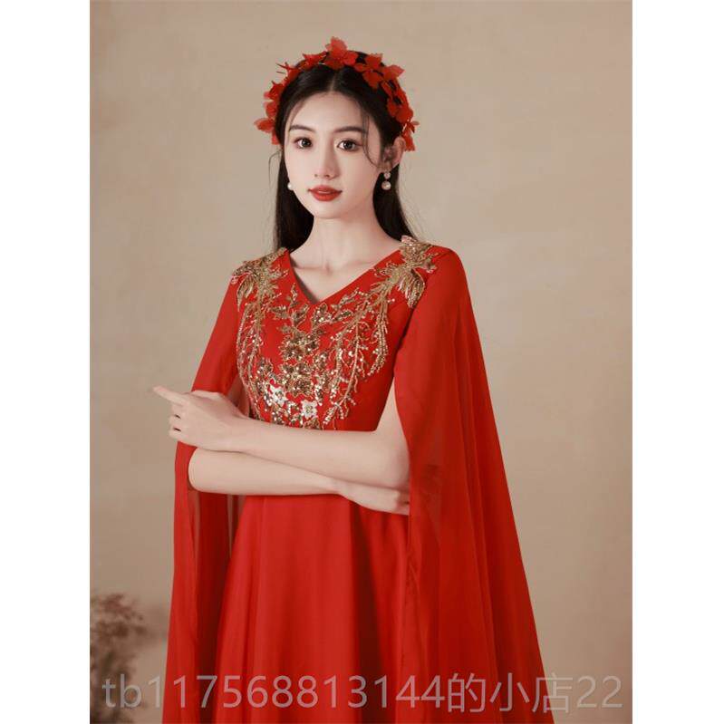 正品新款古筝演出服人女色红主艺成考披肩显瘦舞台表演民乐演出服