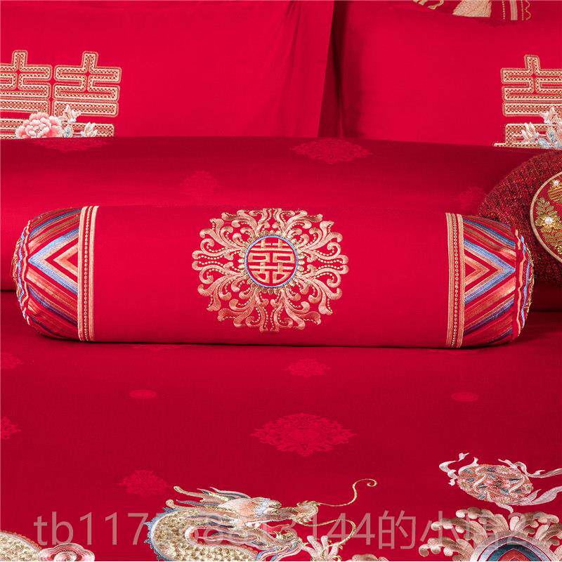 正品糖果枕压床娃娃抱枕小大红色颈枕纯椎棉垫糖果圆柱枕刺绣婚庆